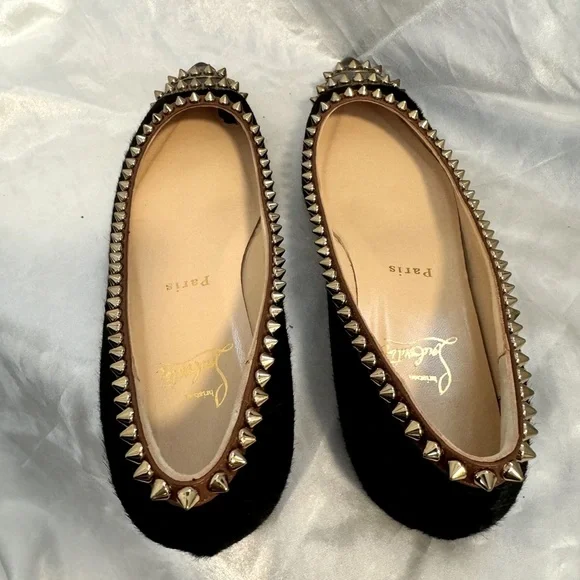Christian Louboutin Calf Hair & Suede Spiked Malabar Hill Ballet Flats - Picture 7 of 10